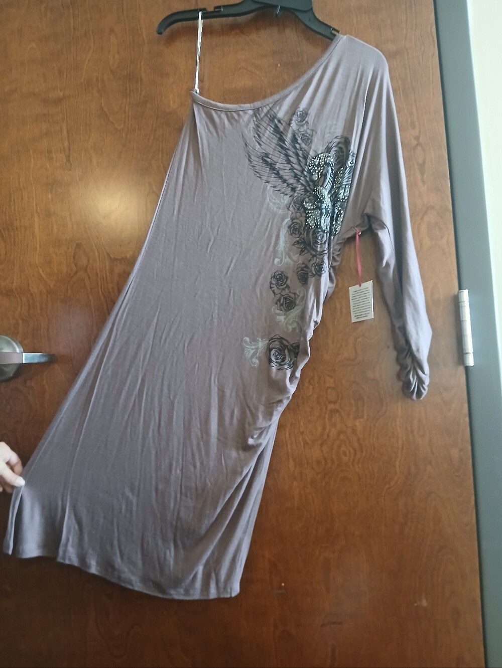 NWT/ KATYDID mauve one slit shoulder embellished maxi dress
